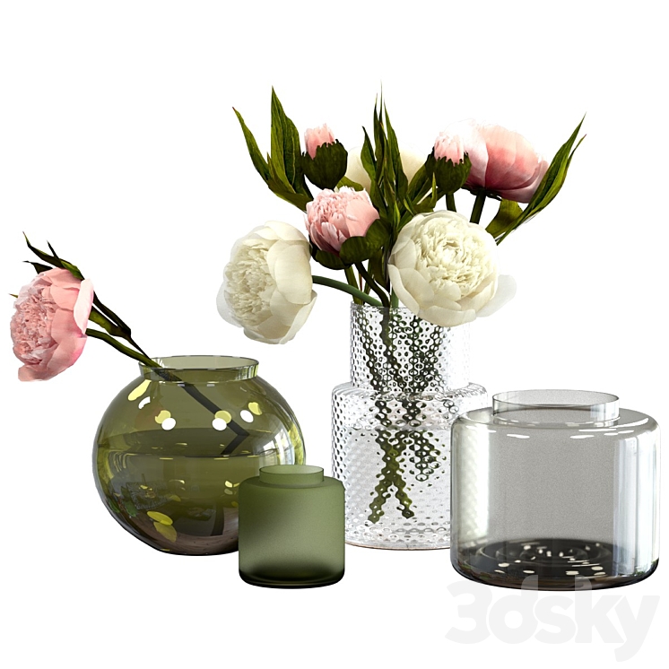 Peonies in IKEA vases 3DS Max Model - thumbnail 1