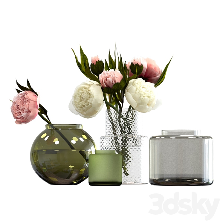 Peonies in IKEA vases 3DS Max Model - thumbnail 2