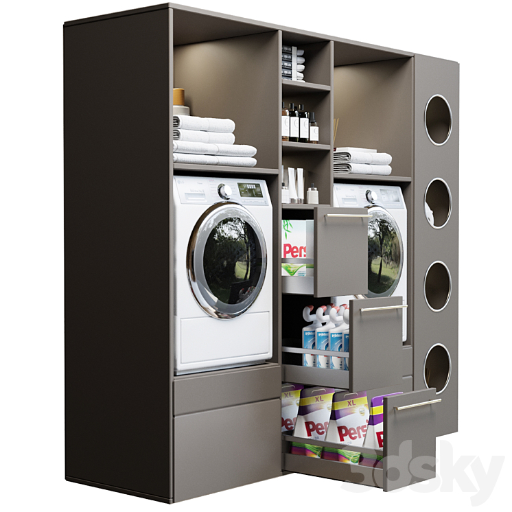Laundry room in gray with household appliances and cosmetics 5 3DS Max - thumbnail 2