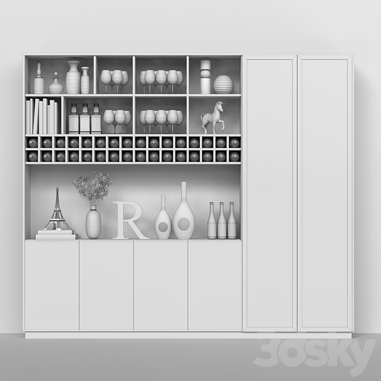 Wardrobe - bar with alcohol. Wine 3D Model Free