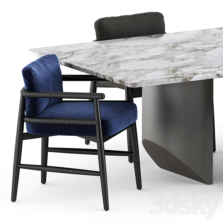 Teresina chair by Meridiani and Wedge Table by Minotti 3D Model Free