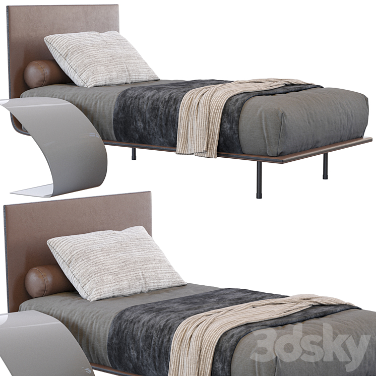 Leather Thin Single Bed By Bonaldo 3DS Max Model - thumbnail 2