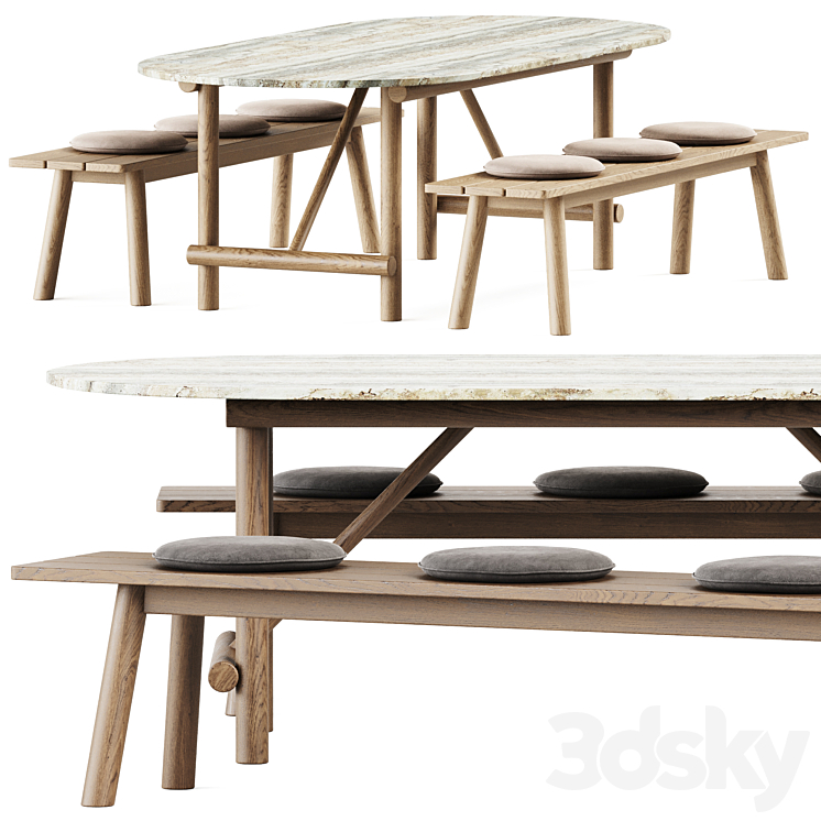 Ayana Outdoor Table and Bull Bench by B&B Italia 3DS Max - thumbnail 1