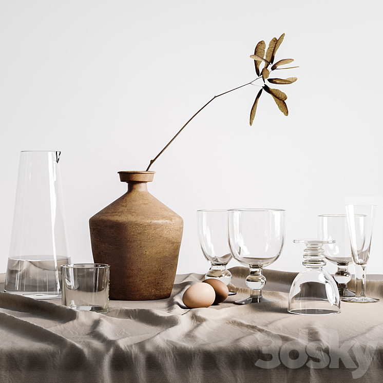Kitchen set with glasses 3D Model