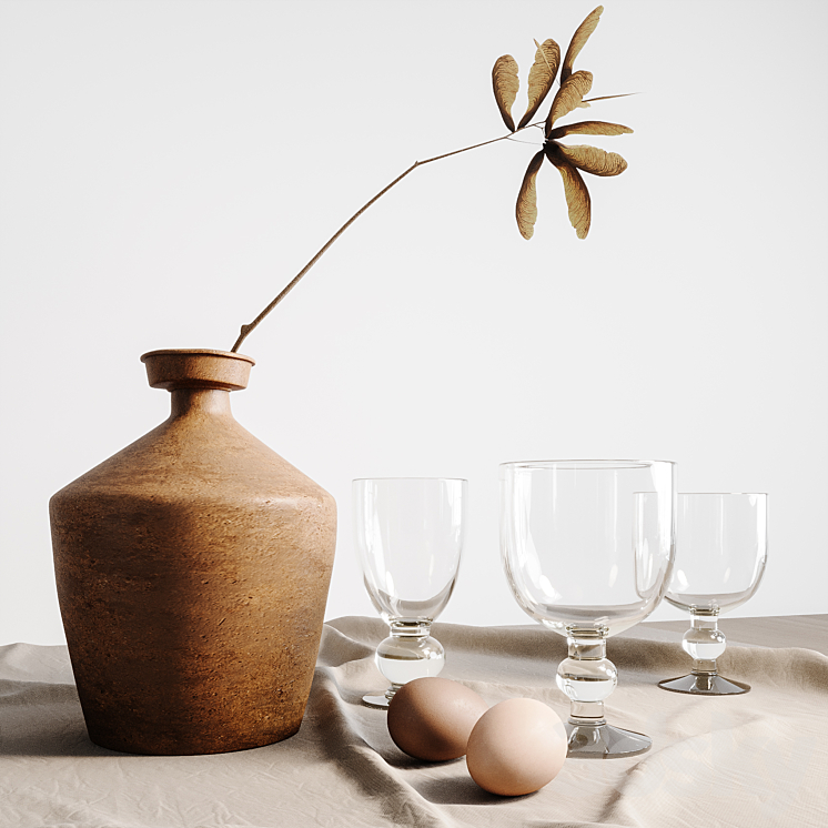Kitchen set with glasses 3D Model