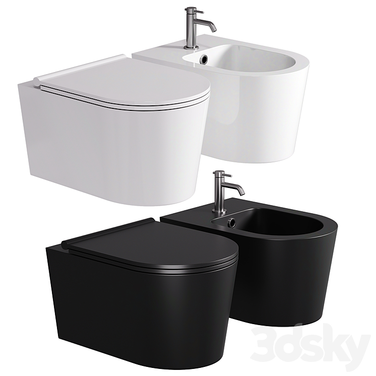 Saqu Trend compact hangtoilet randloos incl. toiletbril mat zwart 3D Model