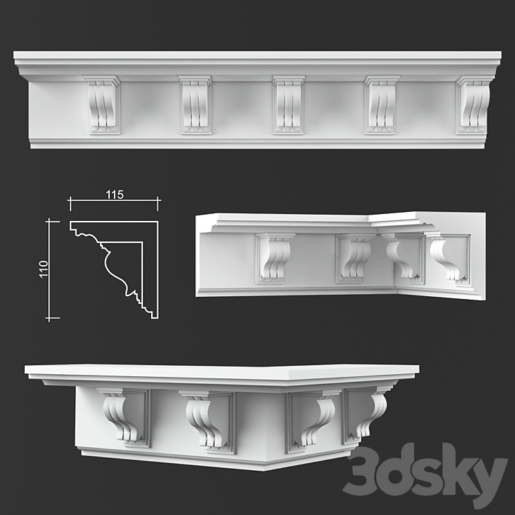 Ceiling cornice K160 3DS Max Model - thumbnail 1