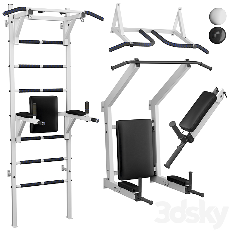 Set - Swedish wall horizontal bar-press folding bars and horizontal bar wall 3D Model Free