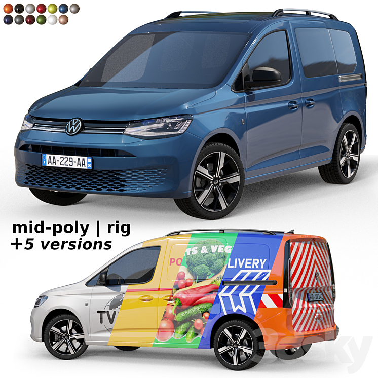 Mid-poly car Volkswagen Caddy 2022 Free Download
