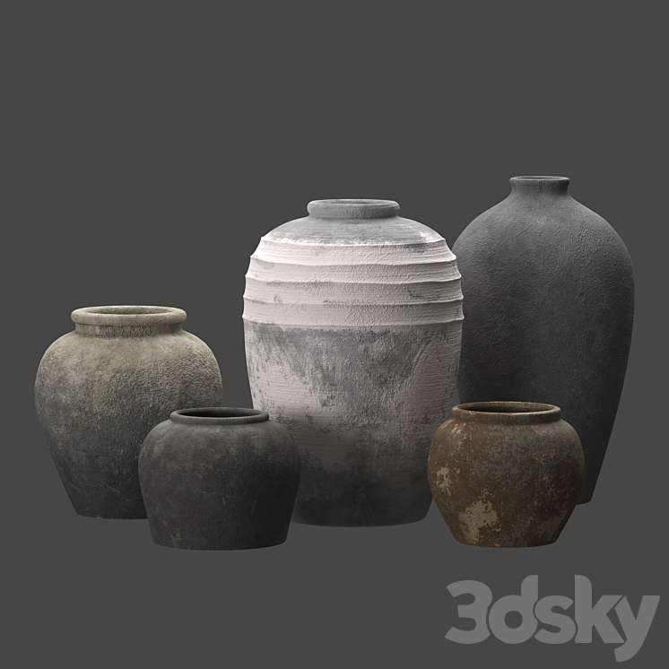 Artisan clay vases 3D Model Free