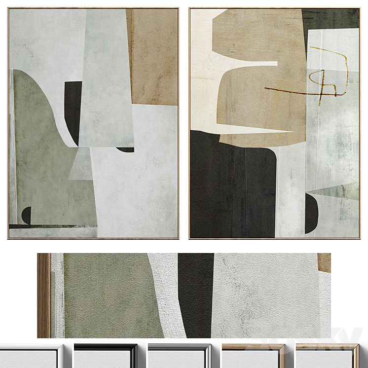 Large Mid-Century Abstract Neutral Wall Art C-410 3DS Max Model - thumbnail 1