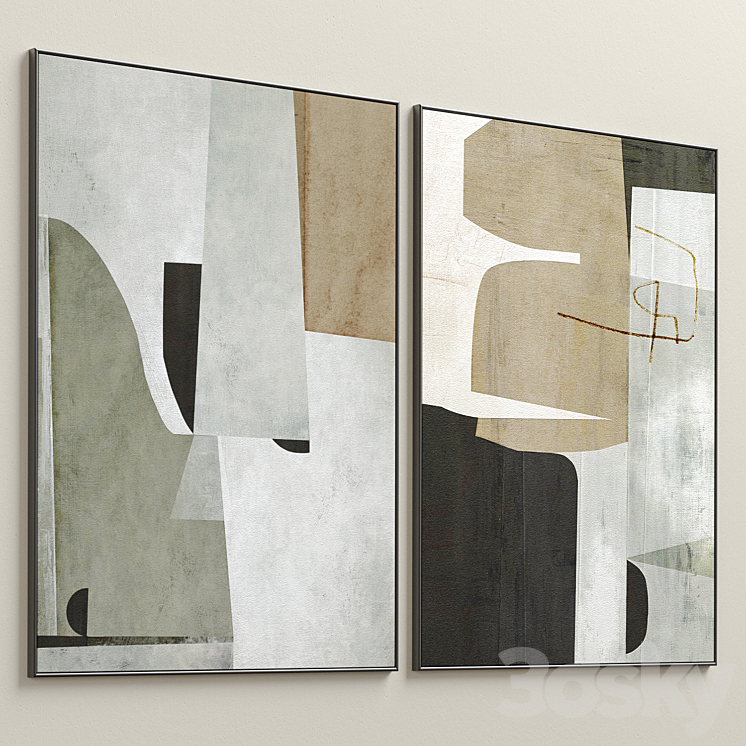 Large Mid-Century Abstract Neutral Wall Art C-410 3DS Max Model - thumbnail 2