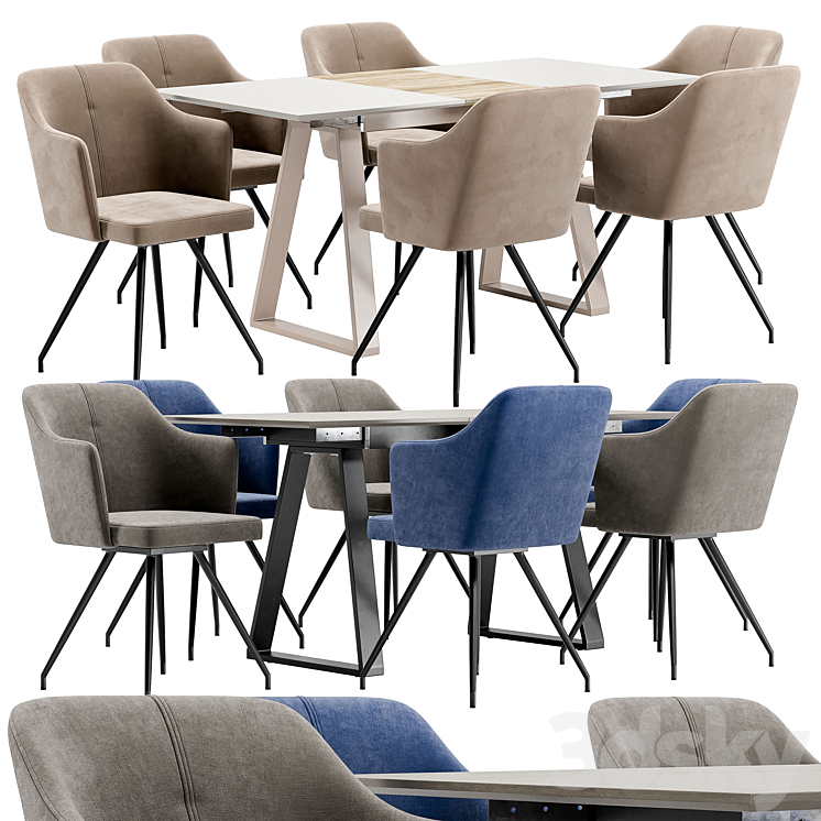 Sling Dining Chair and Detroit Table 3DS Max Model - thumbnail 1