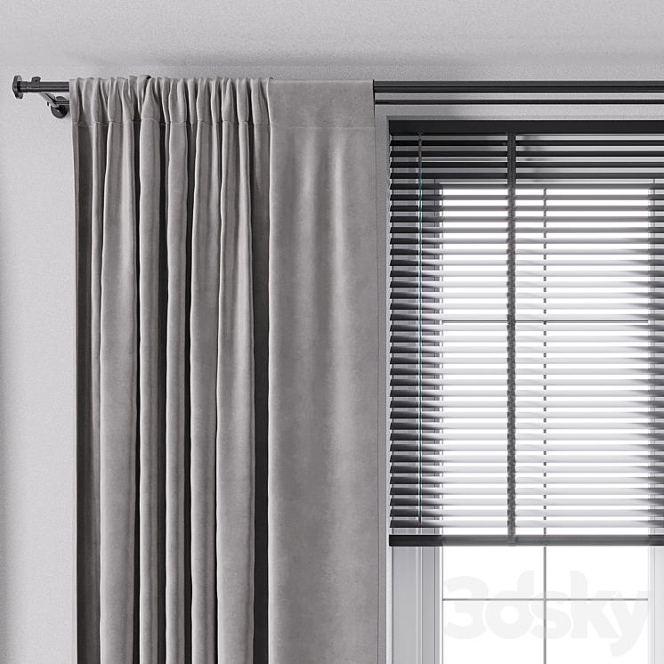 Curtain with metal curtain rod & metal blind 05 3DS Max Model - thumbnail 2