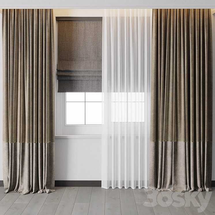 Hadi Curtain With Roman Blinds 56 3DS Max Model - thumbnail 1