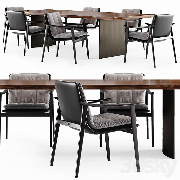 Minotti LINHA table and FYNN SADDLE HIDE Chair 3DS Max - thumbnail 1