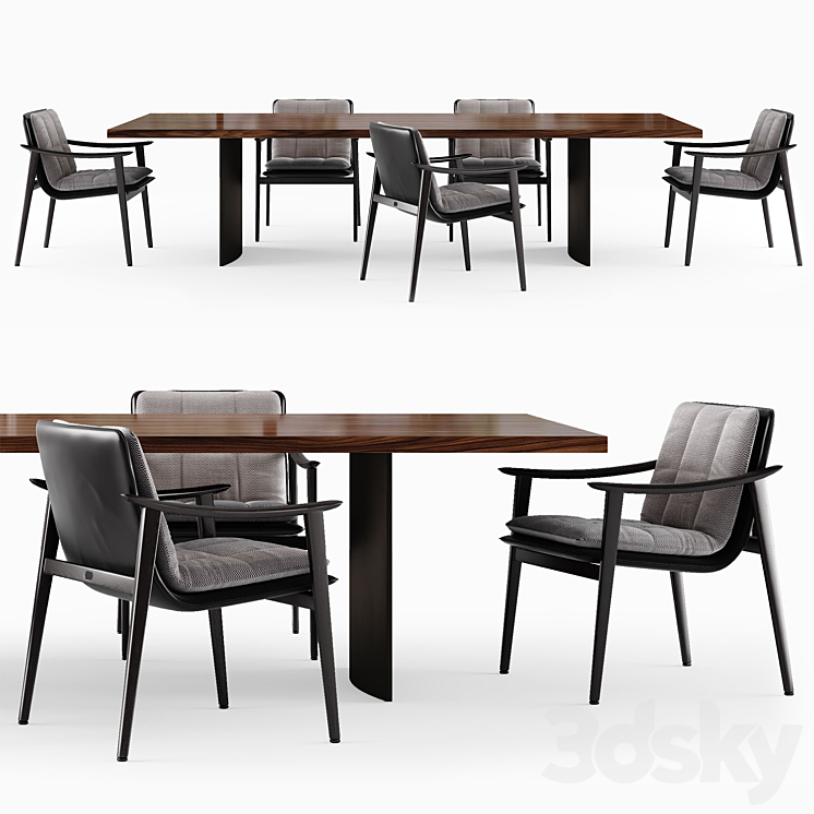 Minotti LINHA table and FYNN SADDLE HIDE Chair 3DS Max - thumbnail 2