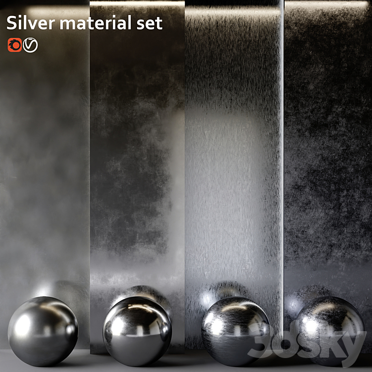 Silver material set 3D Model