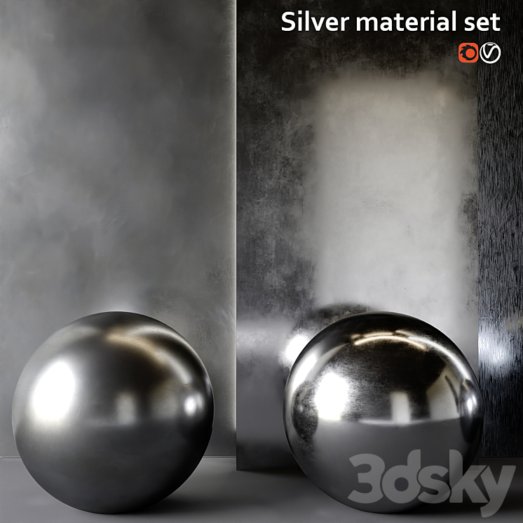 Silver material set 3DS Max Model - thumbnail 2
