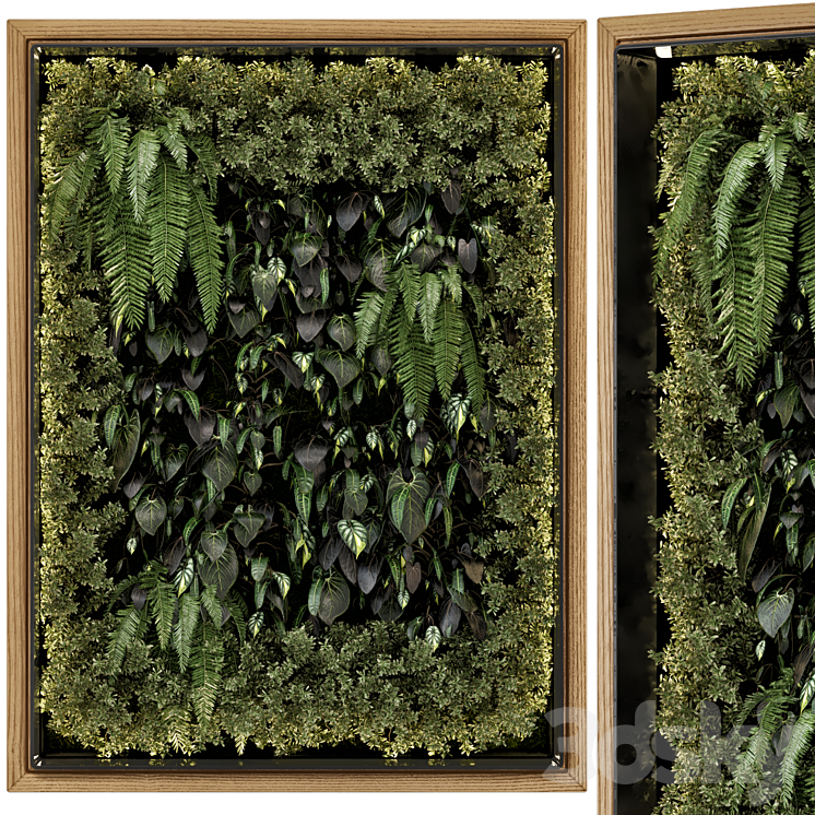 Indoor Wall Vertical Garden in Wooden Base - Set 523 3D Model Free