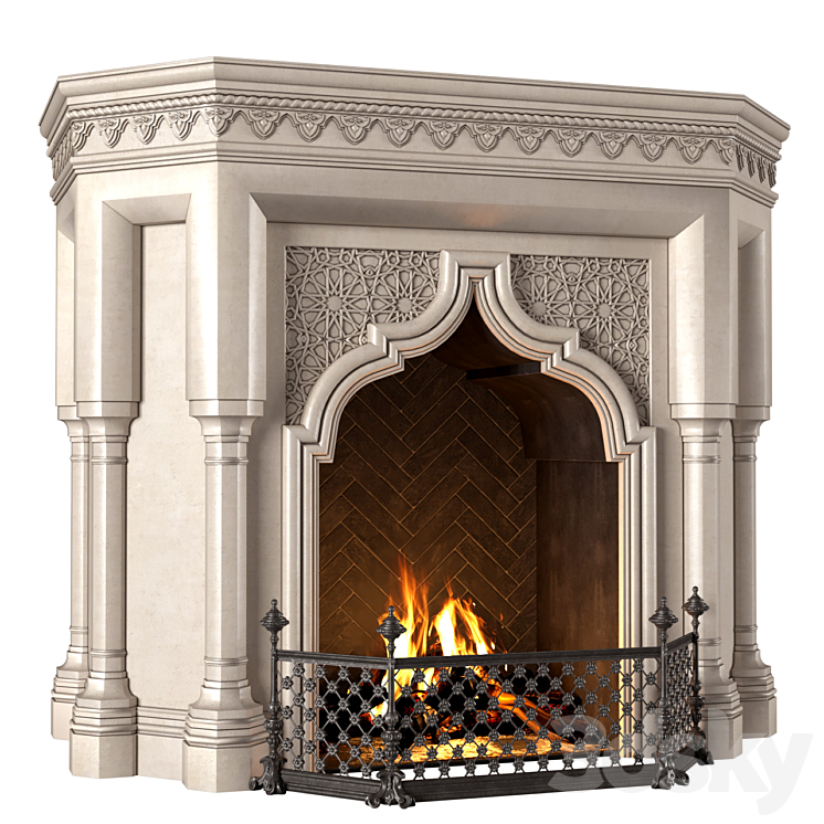 Fireplace in oriental style. Arabic classic fireplace.Arabic Fireplace.Oriental Fireplace 3DS Max Model - thumbnail 2