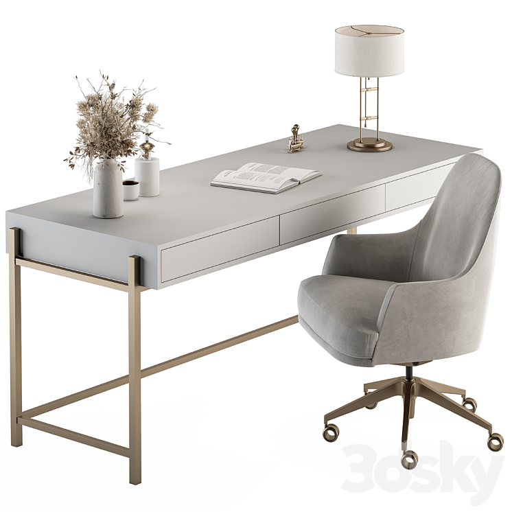 Home Office white and Gold Table – Office Furniture 282 3DS Max - thumbnail 1
