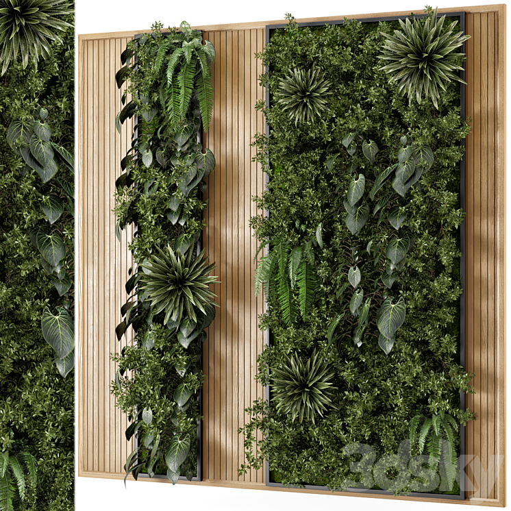 Indoor Wall Vertical Garden in Wooden Base – Set 536 3D Model