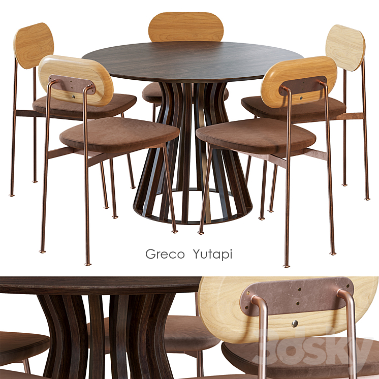 Greco Yutapi Dining table and chairs by Tikamoon 3DS Max Model - thumbnail 1