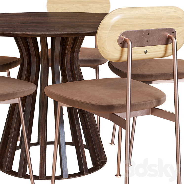 Greco Yutapi Dining table and chairs by Tikamoon 3DS Max Model - thumbnail 2