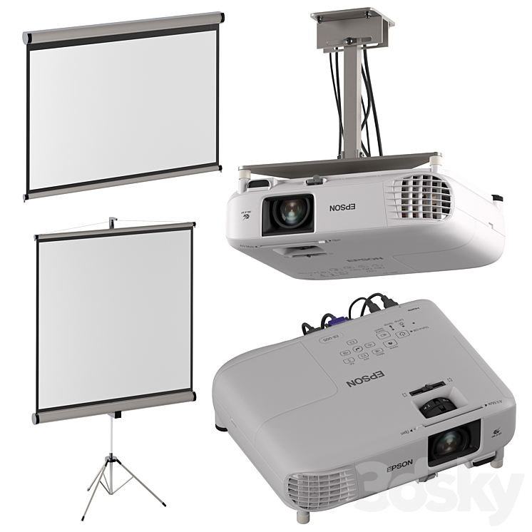 Epson EB-FH06 projector + projection screens 3D Model