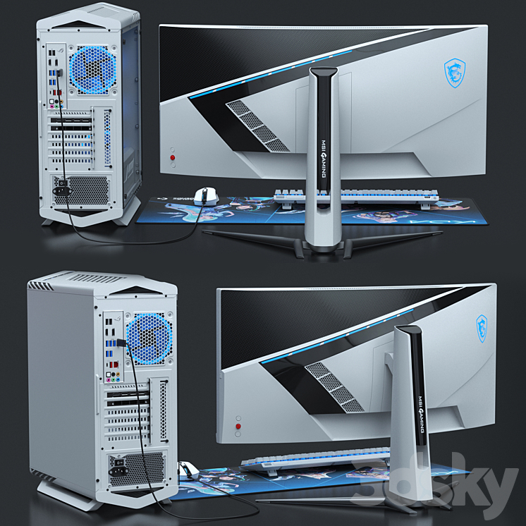PC Gamer Set 4 3D Model Free