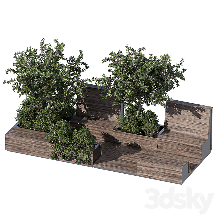 Parklet with bushes and trees – recreation area in the park and urban environment 3DS Max - thumbnail 2