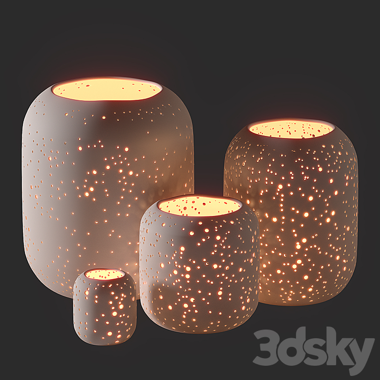 WestElm Pierced Constellation Ceramic Candleholders 3D Model