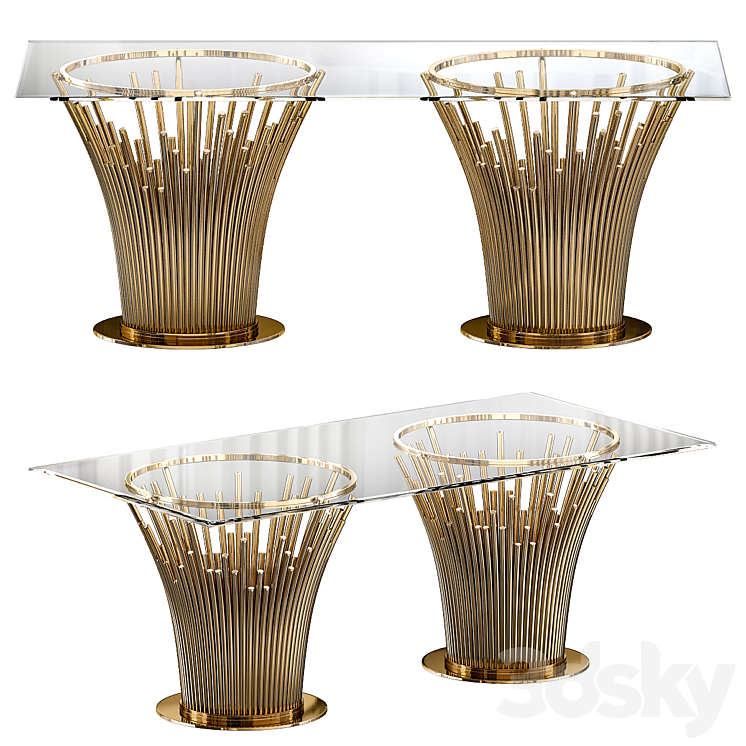 Mauris Rose Gold Rectangular Glass Dining Table 3DS Max Model - thumbnail 1