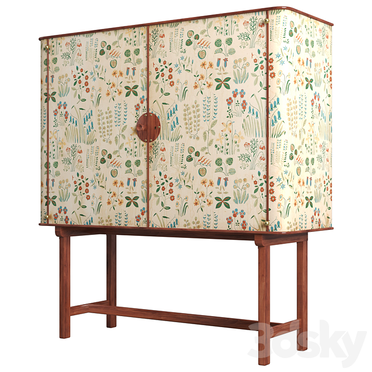 Josef Frank mahogany cabinet | floral chintz fabric 'Fatima' 3DS Max Model - thumbnail 2