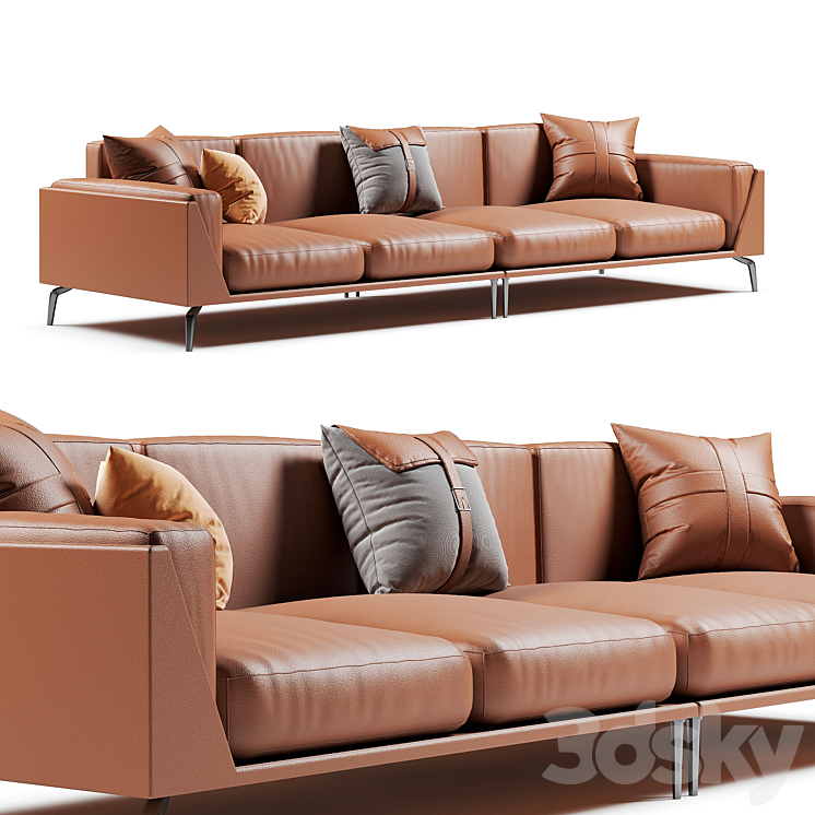 Francesca Neo-modern Genuine Leather Sofa 3DS Max - thumbnail 1