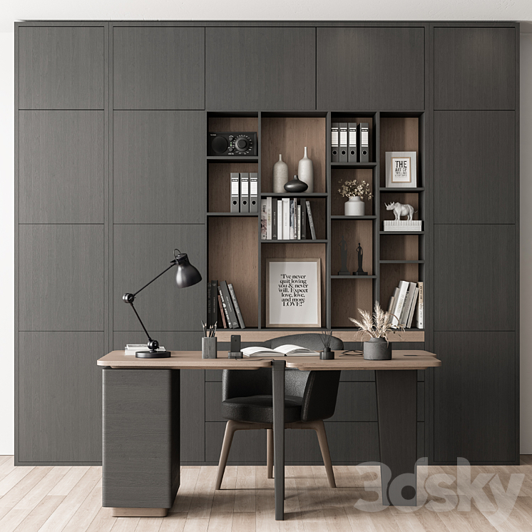 Home Office Desk and Library Gray Set - Office Furniture 286 Free Download