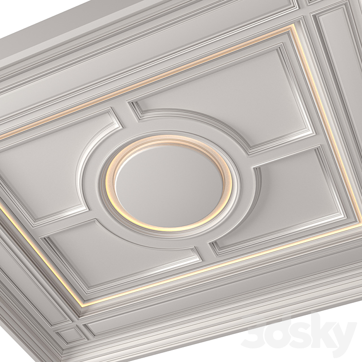Modern coffered illuminated ceiling set Art Deco style 3DS Max Model - thumbnail 2