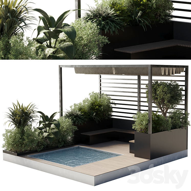 Landscape Furniture by pool with Pergola and Roof garden 08 3DS Max - thumbnail 1