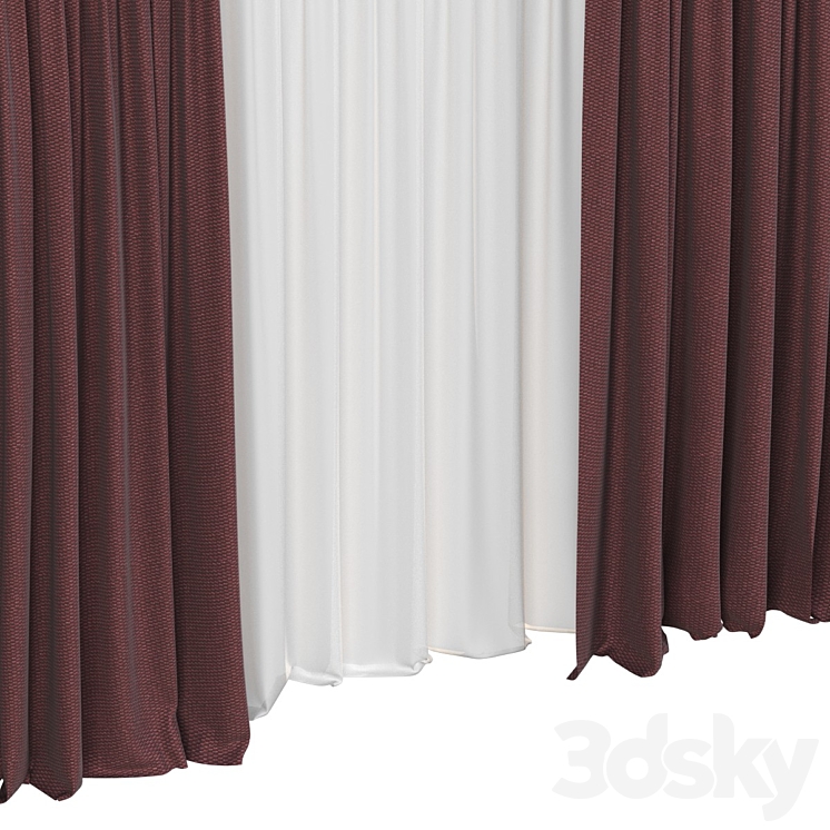 Curtains with tulle 3D Model