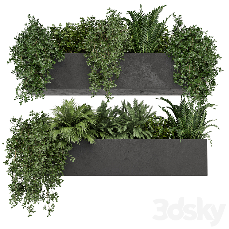 Hanging Plants in rusty Concrete Pot – Set 589 3DS Max Model - thumbnail 1