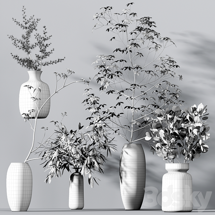 Set of branches in vases 3DS Max Model - thumbnail 2