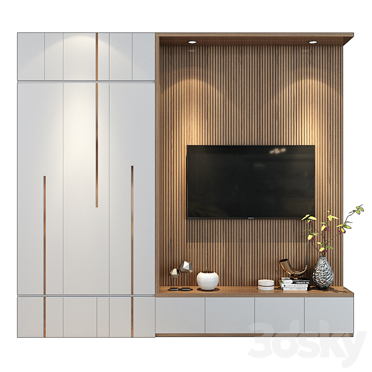 Plywood Tv Shelf KTV013 TV Wall 3D model