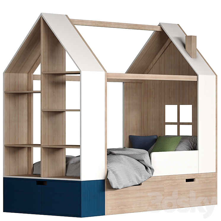 Children bed House with a rack 3DS Max Model - thumbnail 1