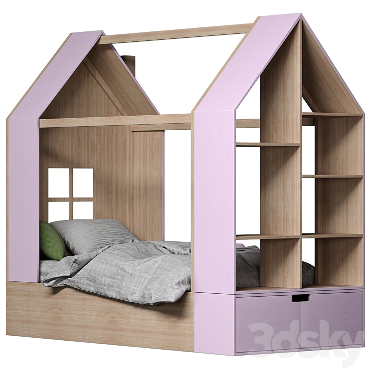 Children bed House with a rack 3DS Max Model - thumbnail 2