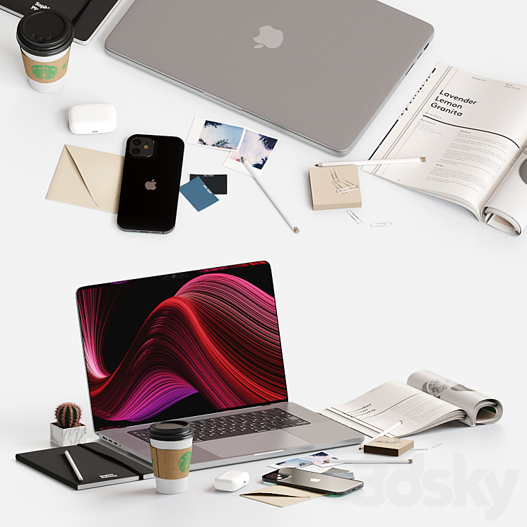Decorative set on the desktop 3D Model Free