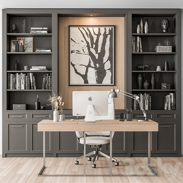 Home Office Desk and Library Gray Set – Office Furniture 279 3DS Max Model - thumbnail 1