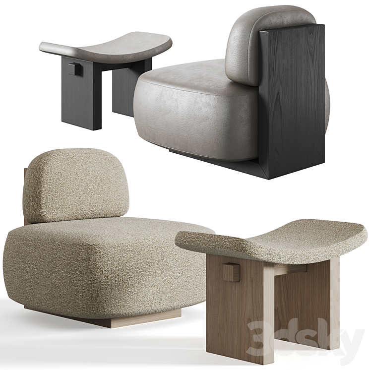 Yoshida Chair + Nara Stool by Secolo 3DS Max - thumbnail 1