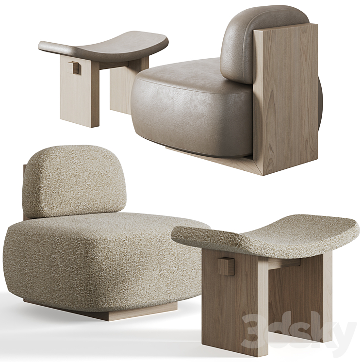 Yoshida Chair + Nara Stool by Secolo 3DS Max - thumbnail 2