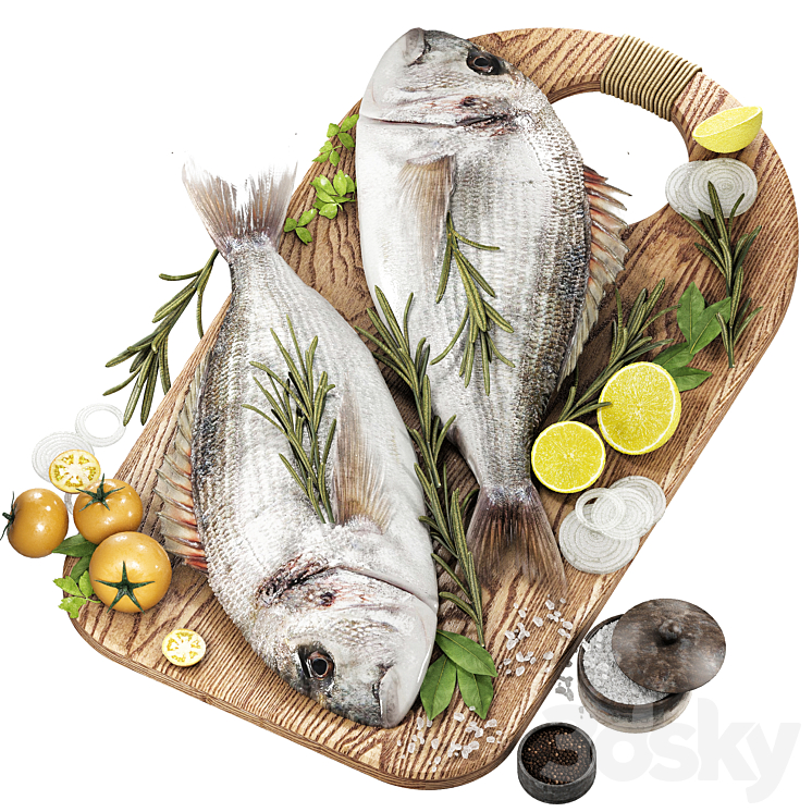 fresh fish with vegetables and herbs 3D Model